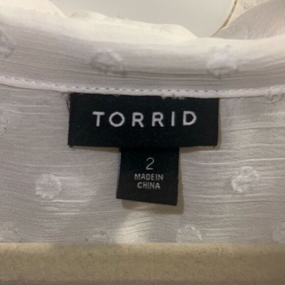 ✨Torrid Madison - White Chiffon Clip Dot Button Front Sz 2X Blouse✨ - Picture 8 of 9